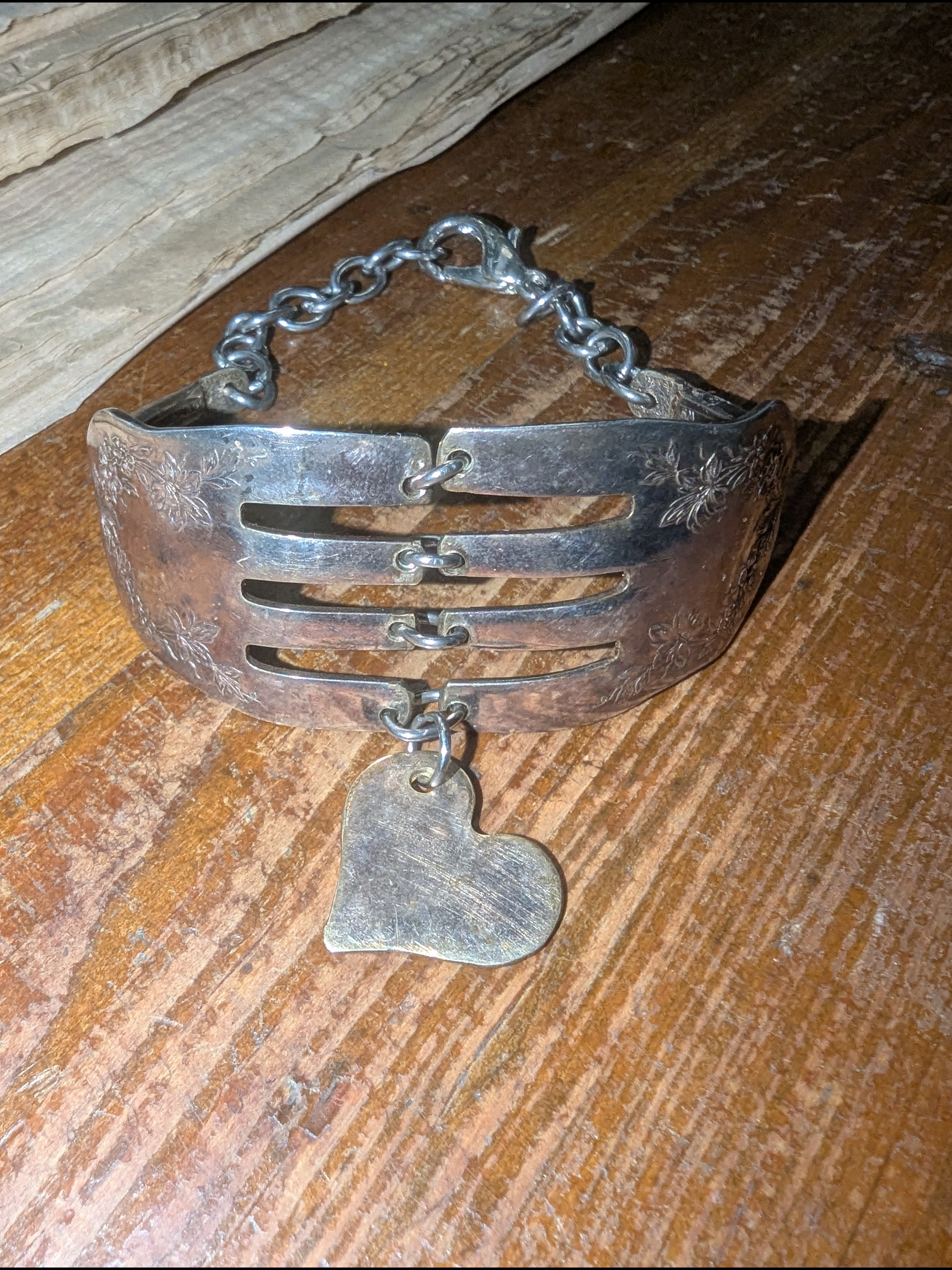Handmade Sterling Silver Fork Bracelet With Heart Charm